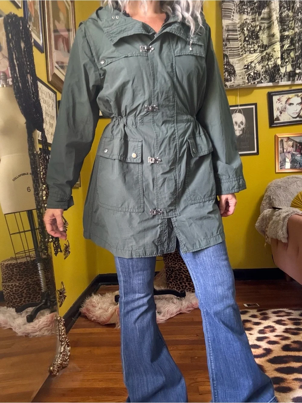 J.Crew Green Anorak Metal Snap Raincoat Jacket M